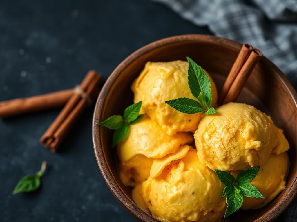 Golden milk & tulsi no-churn ice cream — Ayurvedic herbal recipe with tulsi, turmeric